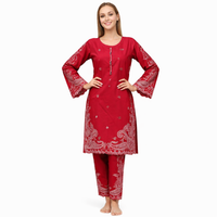 A traditional-style women’s kurta set•	Knee-length, straight-cut silhouette