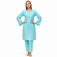 A traditional-style women’s kurta set•	Knee-length, straight-cut silhouette
